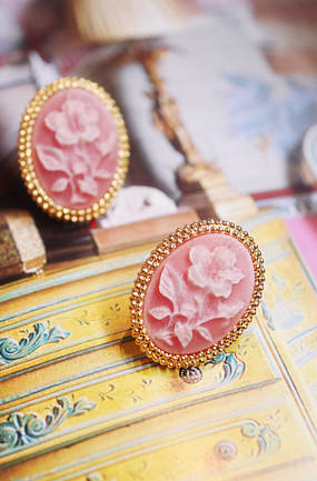 Pink rose cameo earring