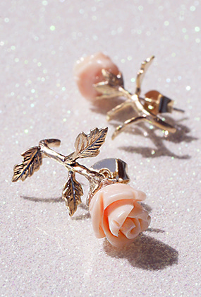 [Silver 925] Coral rose earring (레드산호석)(은침)
