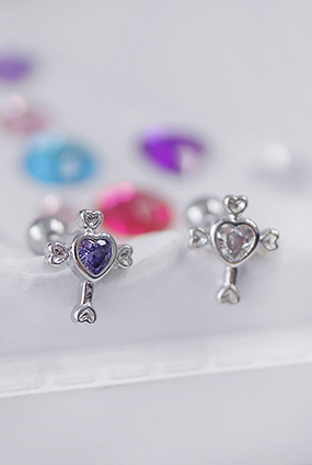 Silver Heart♡ cross piercing (2 color)