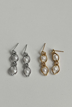Pearl chain drop earring (실버,골드)(써지컬스틸)