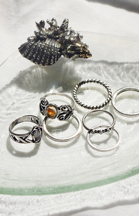 Silver opal stone ring set ( 7 set )