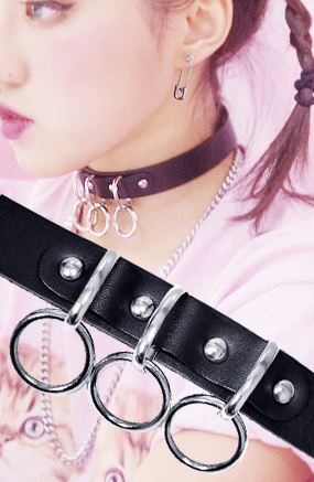3 ring leather choker