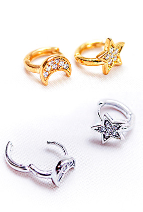 Moon &amp; Star ☆ One touch ring piercing (2 color)