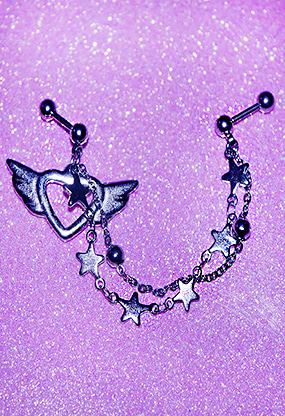 Heart wing ♡ chain two pin piercing