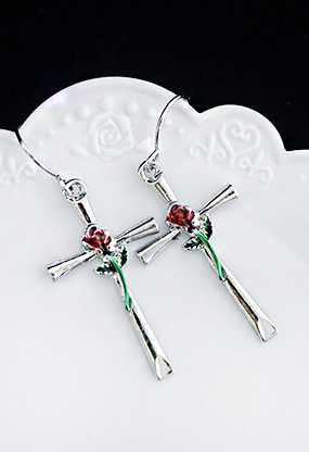 Rose cross earring