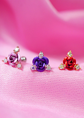 Crystal rose piercing (3 color)(바이올렛, 레드, 핑크)