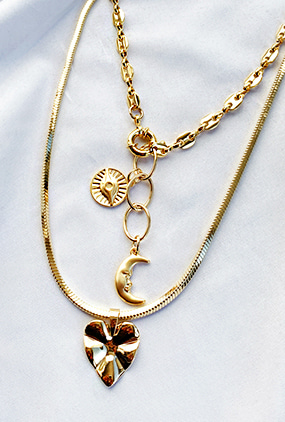 Antique pendant &amp; heart necklace set(엔틱 달 초커&amp;하트 목걸이 세트)