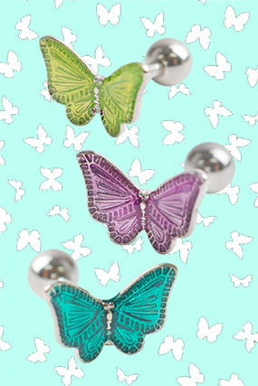 Retro butterfly piercing (S/M size)(라임,라벤더,블루그린)
