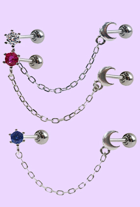 [Silver 925] Moon two pin piercing (3 color)