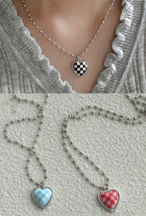 Chess-heart♡ ball necklace (3 color)