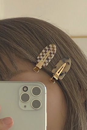 Nacre hair clip 2 SET (체크,자개)