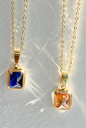 (써지컬스틸)Sapphire gem necklace(2 color)