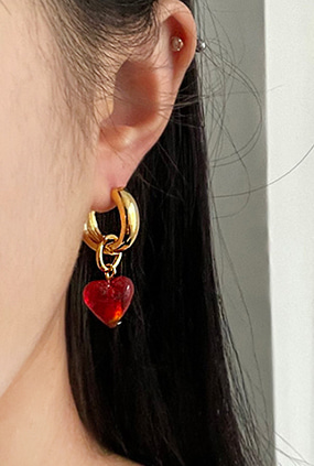 Red crystal ♥hoop earring (골드,실버)