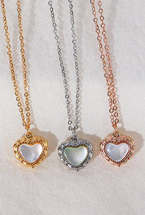Antique nacre- heart necklace (써지컬스틸)