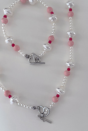 Pink-heart toggle♡ Necklace &amp; Bracelet