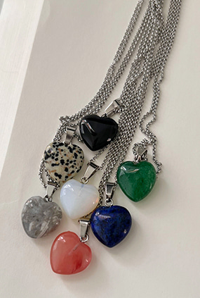 Heart gemstone necklace (천연석)(7 color)