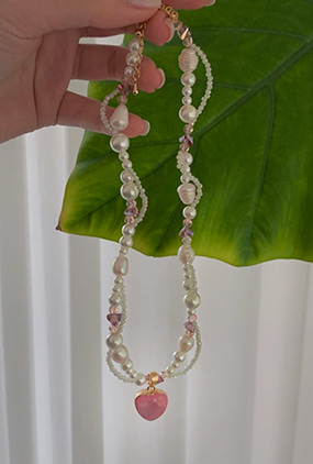 Pink ♡gem beeds necklace (진주)