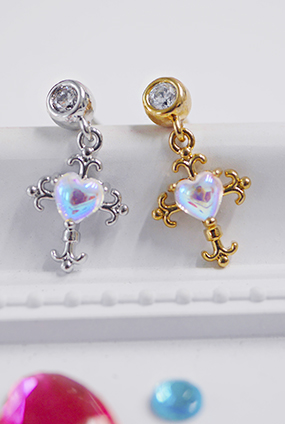Opal heart cross drop piercing (골드,실버)