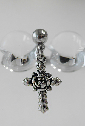 Rose antique cross drop piercing