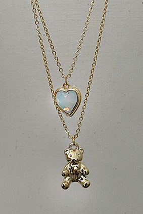 Heart ♡teddy bear necklace (골드,실버)