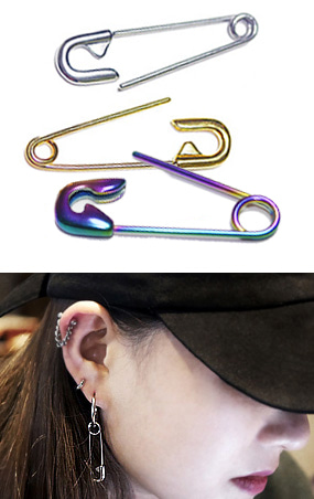 ♥누적 800개 판매 돌파♥ Safety pin piercing (골드,실버,레인보우)(옷핀 피어싱)