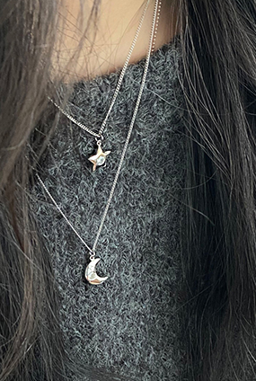 Star &amp; moon layered necklace (골드,실버)